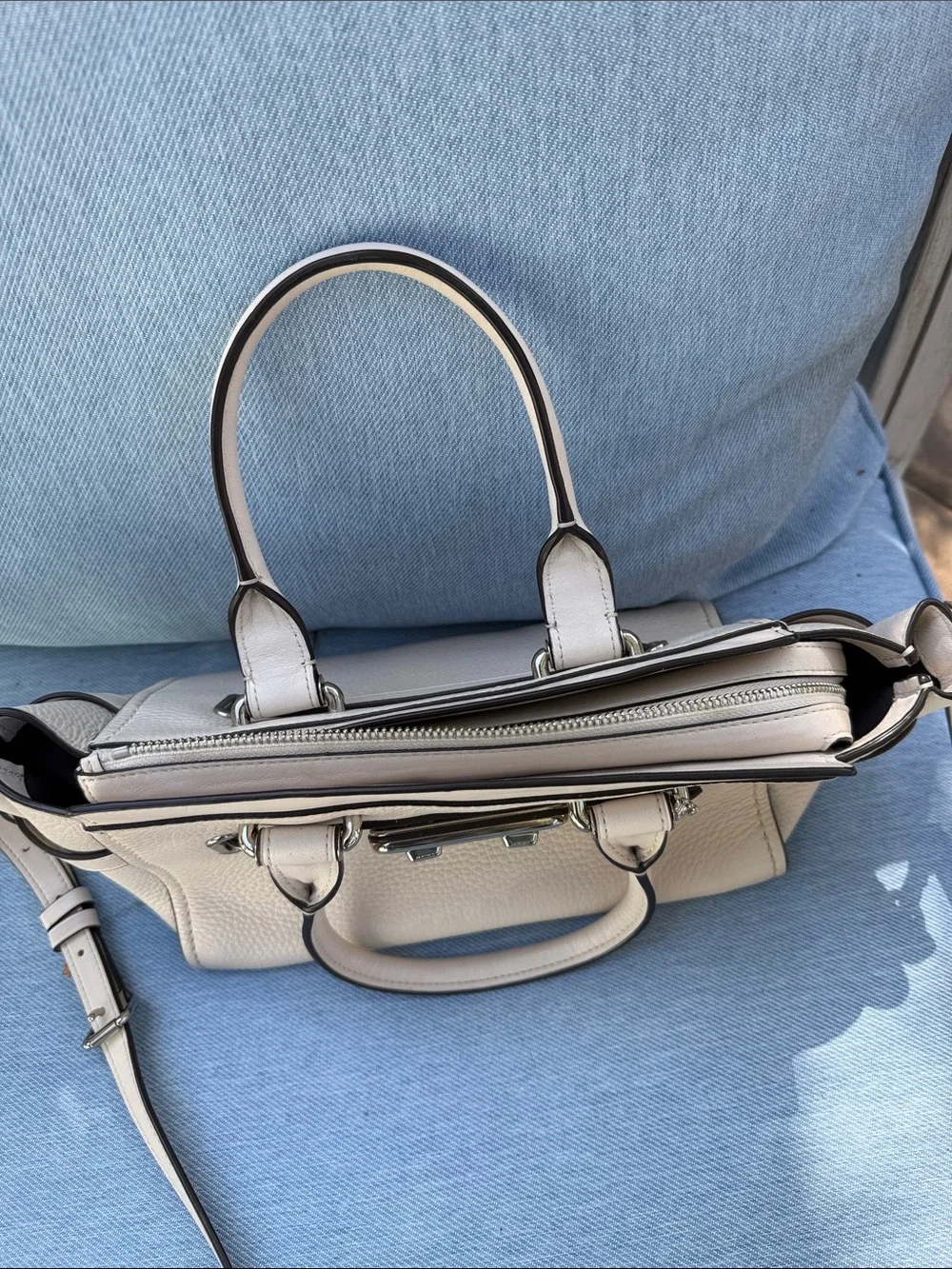 White Leather Satchel Handbag with Removable Strap